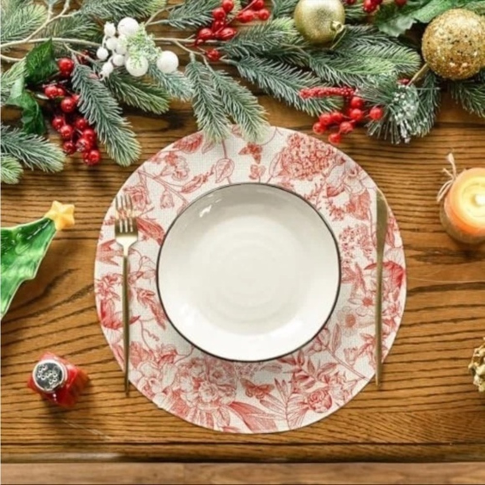 NWT Round Red Hydrangea Flowers Branches
Chinoiserie Spring Placemats Set 4,14in